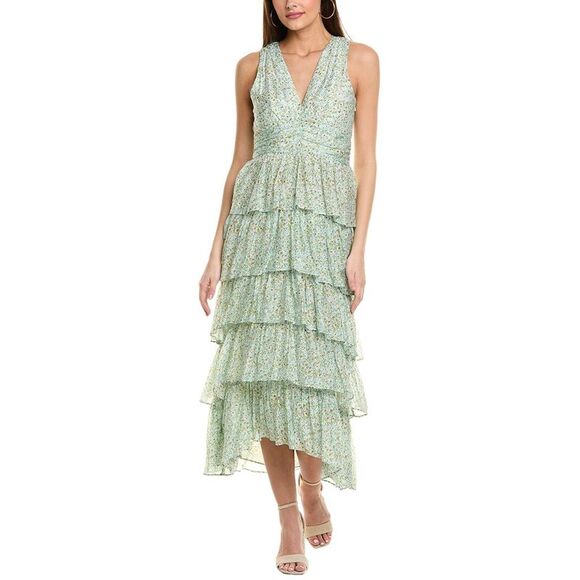 1.State Womens  Cascading Ruffle Maxi Dress, Blue - Picture 1 of 3